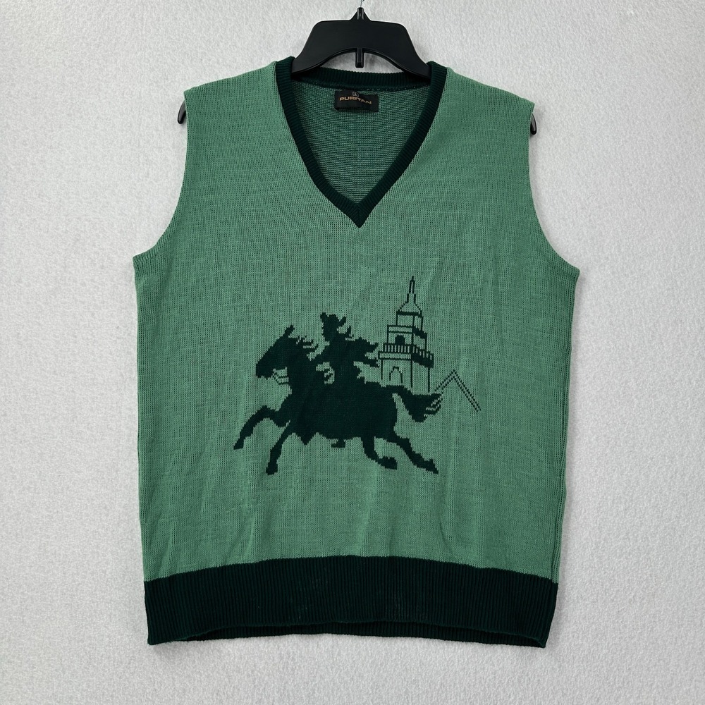 Vintage‎ Puritan Sweater Vest Mens Large Knit V-Neck Sleeveless Pullover Pony